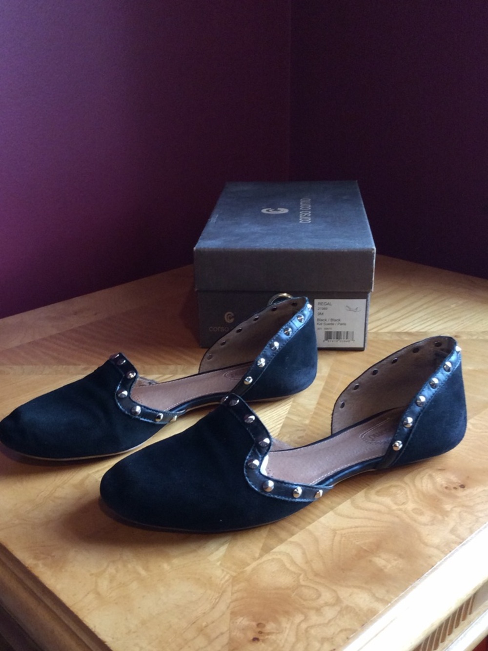 Corso como black Studded Suede D'Orsay Flats sz 9